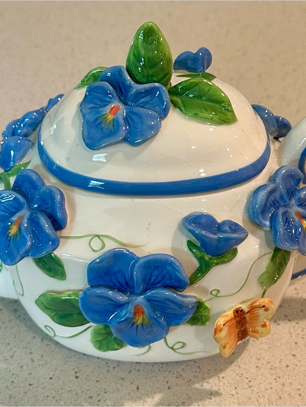 Burton & Burton 3D Blue Pansy and Butterfly teapot